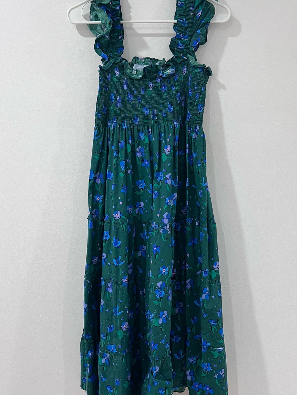 Hill House Home Green Floral Nap Dress M Cottagecore Ruffle Maxi
